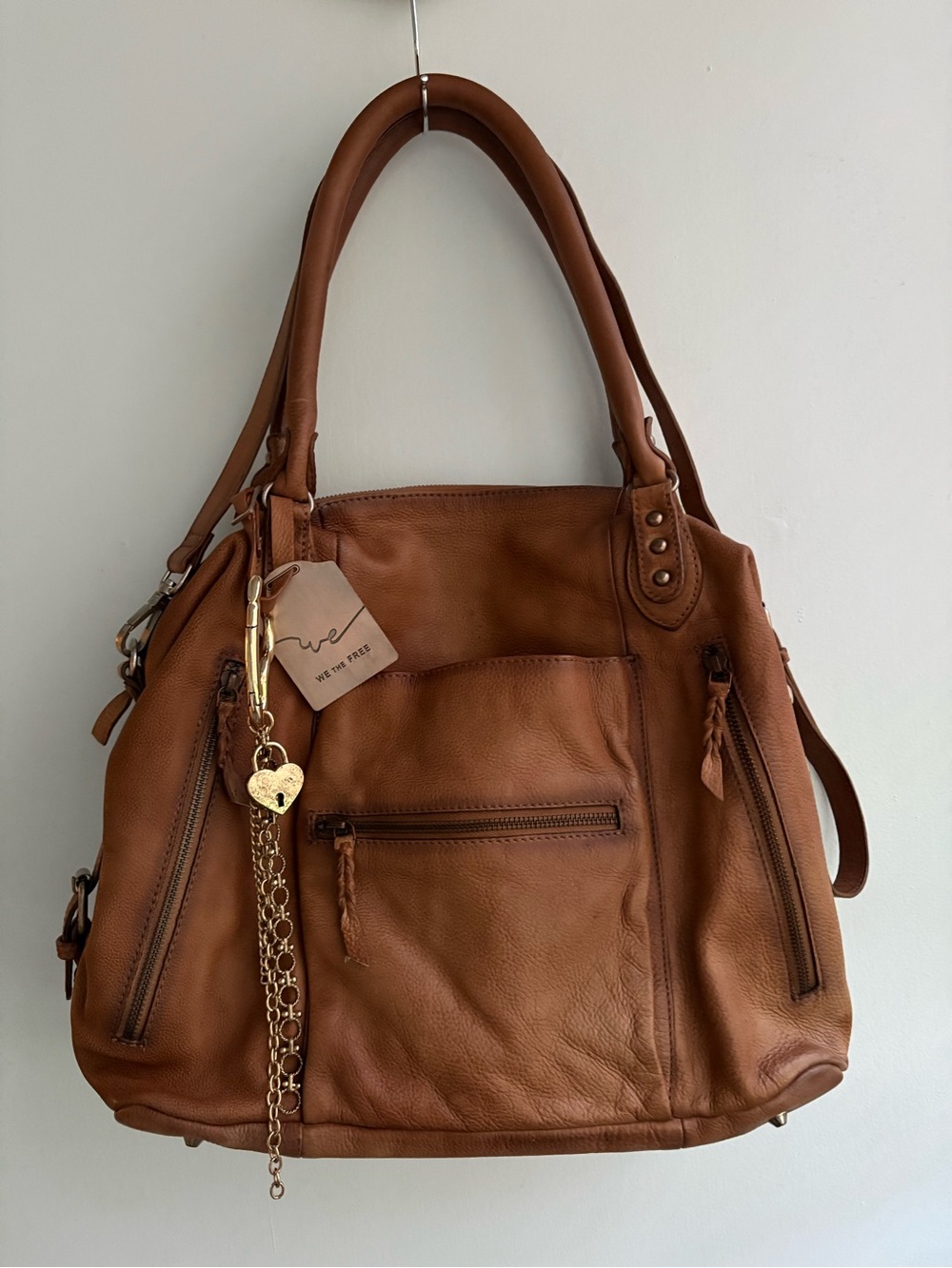 We The Free Brown Leather Tote with Charm - Picture 4 of 16